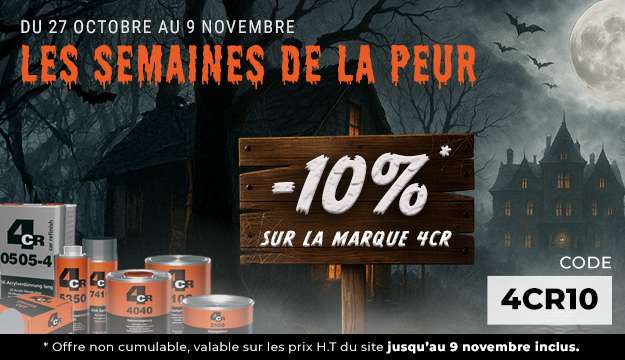 Du 27 octobre au 9 novembre : -10% sur la marque 4CR avec le code 4CR10 -10% sur la marque 4CR avec le code 4CR10