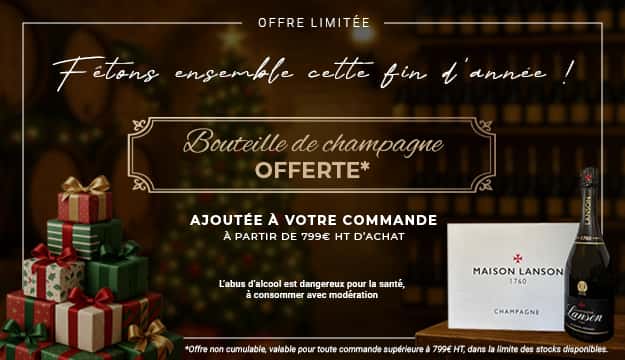 Fêtons ensemble cette fin d'année, bouteille de champagne offerte dès 799€ HT d'achat une bouteille de champagne offerte dès 799€ HT d'achat